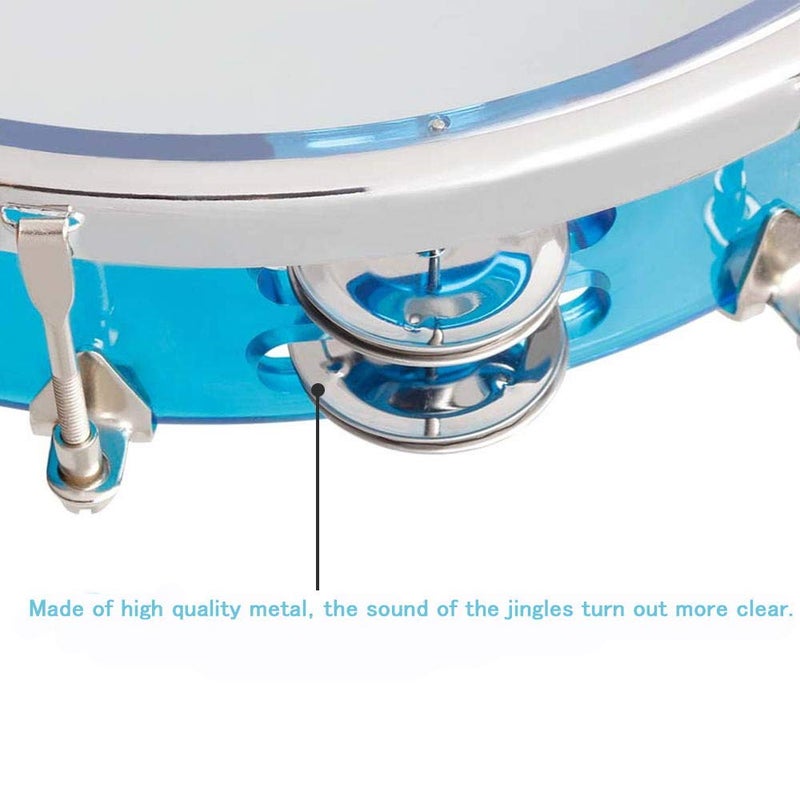 ENNBOM Tambourine Adjustable Tone Hand Drum Double Row Metal Jingles Hand Bell Performance Level Handheld Percussion (Blue) - Image 4
